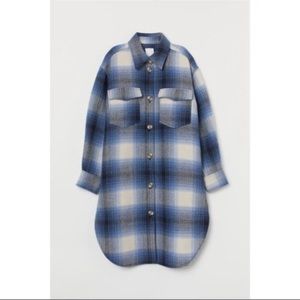 H&M long blue plaid Shacket